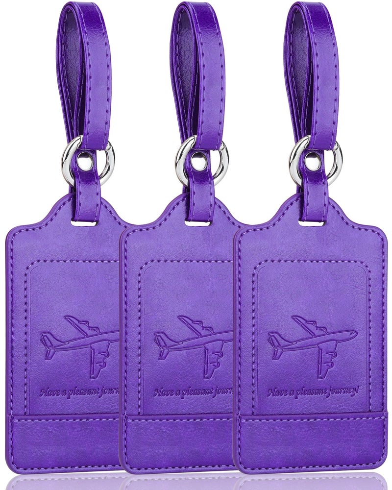 Teskyer Luggage Tags, 3 Pack Premium PU Leather Luggage Tags Privacy Protection Travel Bag Labels Suitcase Tags - Image 1